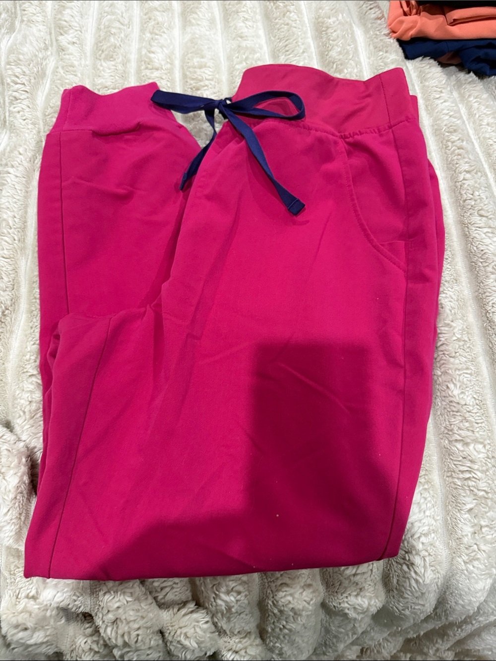 Figs Women's Scrub Pants in Hot Pink with Navy Drawstring